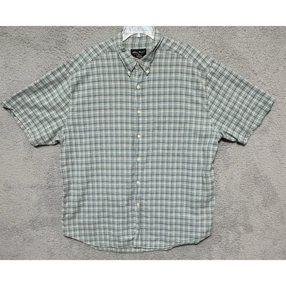 Eddie Bauer Mens Blue Brown Plaid Short Sleeve Button Down Shirt XL Outdoors